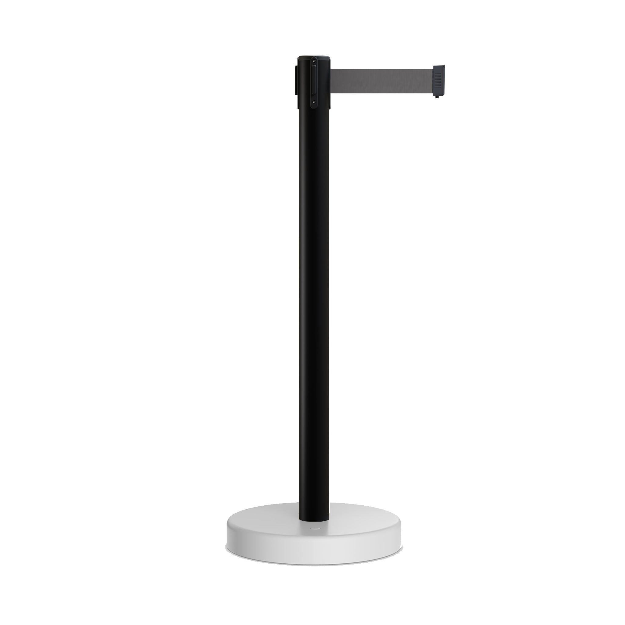 Retractable Belt Barrier Stanchion, Water Fillable Base, Black PVC Plastic Post, 7.5 Ft. Belt - Montour Line MH630 - Crowd Control Warehouse