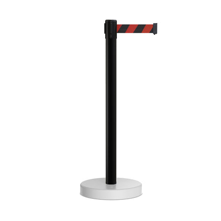 Retractable Belt Barrier Stanchion, Water Fillable Base, Black PVC Plastic Post, 7.5 Ft. Belt - Montour Line MH630 - Crowd Control Warehouse