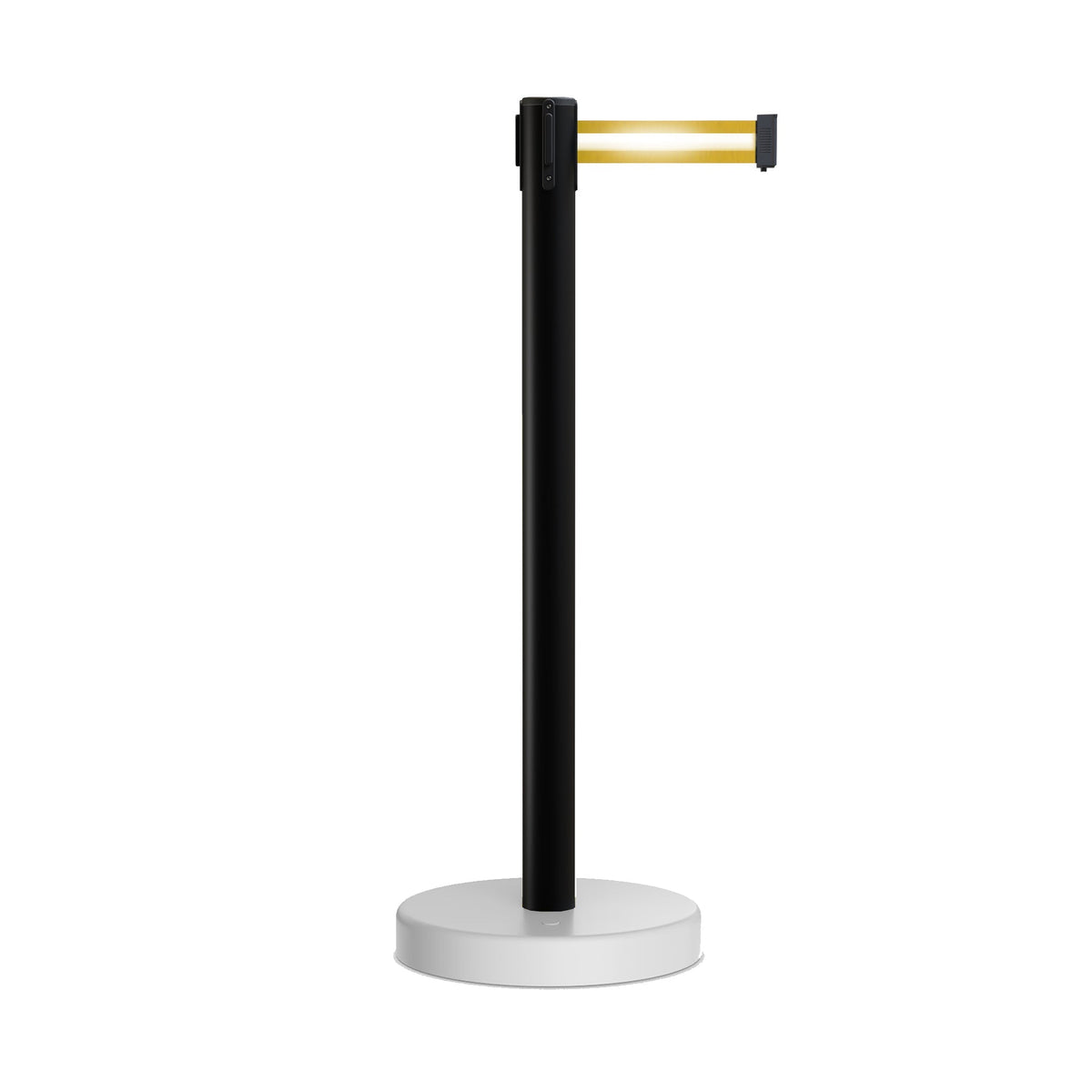 Retractable Belt Barrier Stanchion, Water Fillable Base, Black PVC Plastic Post, 7.5 Ft. Belt - Montour Line MH630 - Crowd Control Warehouse