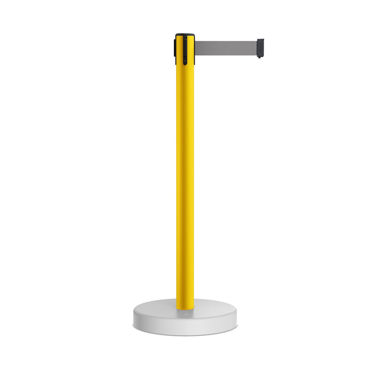 Retractable Belt Barrier Stanchion, Water Fillable Base, Yellow PVC Plastic Post, 9 Ft Belt - Montour Line MSH630 - Crowd Control Warehouse