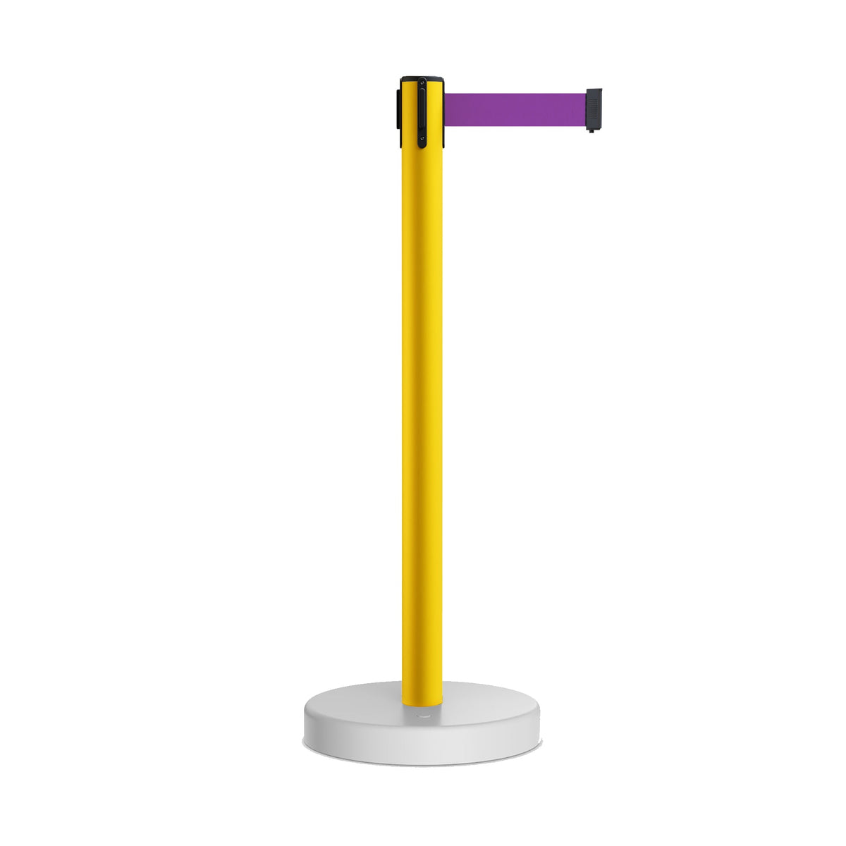 Retractable Belt Barrier Stanchion, Water Fillable Base, Yellow PVC Plastic Post, 9 Ft Belt - Montour Line MSH630 - Crowd Control Warehouse
