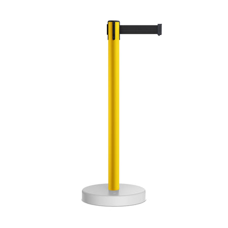 Retractable Belt Barrier Stanchion, Water Fillable Base, Yellow PVC Plastic Post, 9 Ft Belt - Montour Line MSH630 - Crowd Control Warehouse