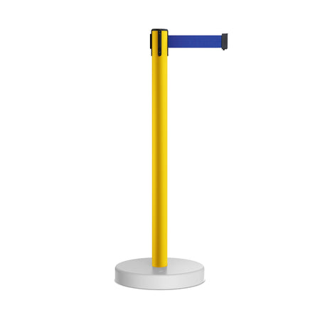 Retractable Belt Barrier Stanchion, Water Fillable Base, Yellow PVC Plastic Post, 9 Ft Belt - Montour Line MSH630 - Crowd Control Warehouse