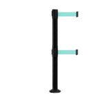 Retractable Dual Belt Barrier Safety Stanchion, Fixed Base, Black Post, 11 Ft. Belts - Montour Line MX630DF - Crowd Control Warehouse