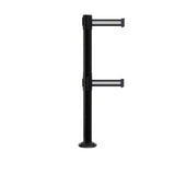 Retractable Dual Belt Barrier Safety Stanchion, Fixed Base, Black Post, 9 Ft. Belts - Montour Line MX630DF - Crowd Control Warehouse