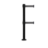 Retractable Dual Belt Barrier Safety Stanchion, Fixed Base, Black Post, 9 Ft. Belts - Montour Line MX630DF - Crowd Control Warehouse