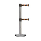 Retractable Dual Belt Barrier Stanchion, Cast Iron Base, Satin Stainless Steel Post, 9 ft Belt - Montour Line MI630D - Crowd Control Warehouse