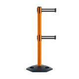 Retractable Dual Belt Barrier Stanchion, Heavy - Duty Rubber Base, 9 ft Belt - Montour Line MSR630D - Crowd Control Warehouse