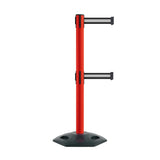 Retractable Dual Belt Barrier Stanchion, Heavy - Duty Rubber Base, 9 ft Belt - Montour Line MSR630D - Crowd Control Warehouse