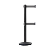 Retractable Dual Belt Belt Barrier Stanchion, Black Post, Cast Iron Base, 11 Ft. Belt - Montour Line MI630D - Crowd Control Warehouse