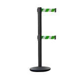 Retractable Dual Belt Belt Barrier Stanchion, Black Post, Cast Iron Base, 11 Ft. Belt - Montour Line MI630D - Crowd Control Warehouse