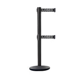 Retractable Dual Belt Belt Barrier Stanchion, Black Post, Cast Iron Base, 11 Ft. Belt - Montour Line MI630D - Crowd Control Warehouse