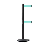 Retractable Dual Belt Belt Barrier Stanchion, Black Post, Cast Iron Base, 11 Ft. Belt - Montour Line MI630D - Crowd Control Warehouse