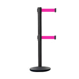 Retractable Dual Belt Belt Barrier Stanchion, Black Post, Cast Iron Base, 9 Ft. Belt - Montour Line MI630D - Crowd Control Warehouse
