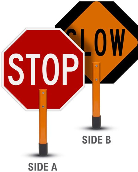 Rigid Stop/Slow Paddle Sign with Handle & Staff - Crowd Control Warehouse