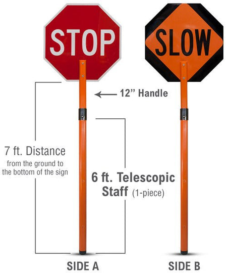 Rigid Stop/Slow Paddle Sign with Handle & Staff - Crowd Control Warehouse