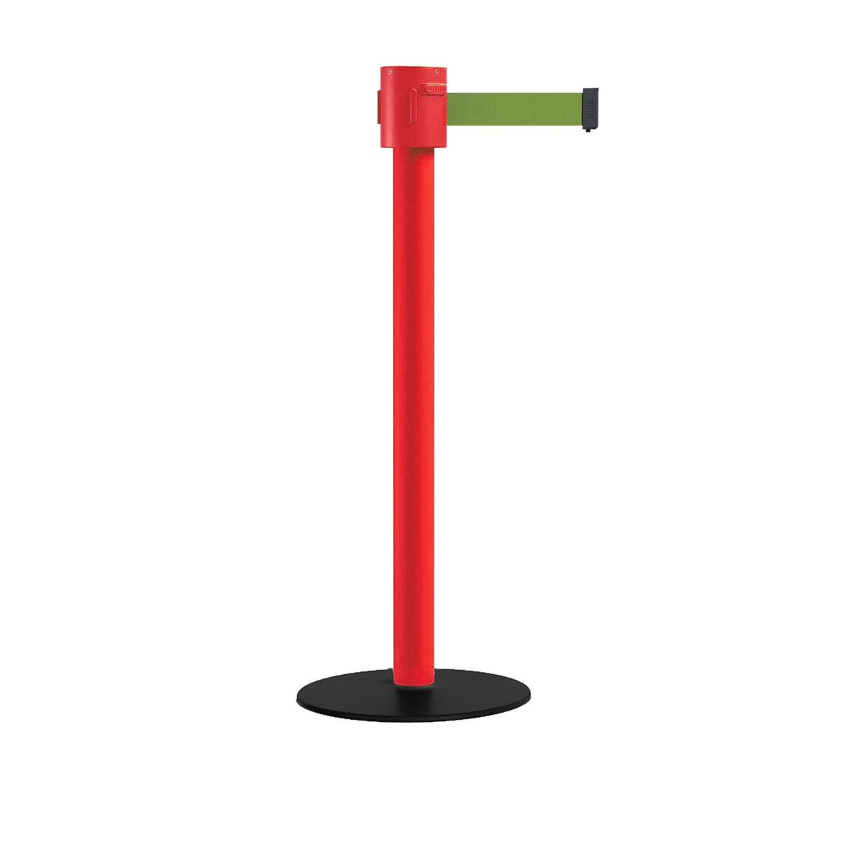 Safety Portable Retractable Belt Barrier Stanchion with Low Profile Base, Red Post, 35 Ft Belt - Montour Line MSX760 - Crowd Control Warehouse