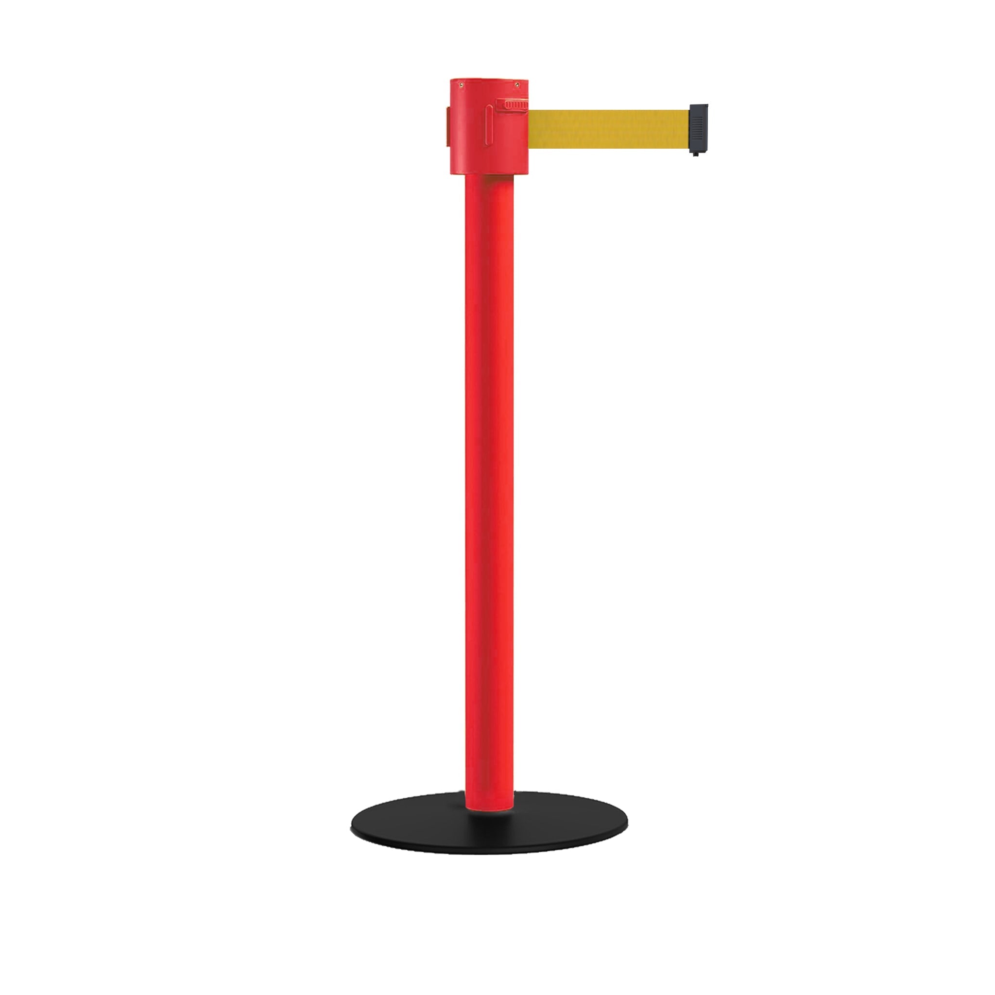Safety Portable Retractable Belt Barrier Stanchion with Low Profile Base, Red Post, 35 Ft Belt - Montour Line MSX760 - Crowd Control Warehouse
