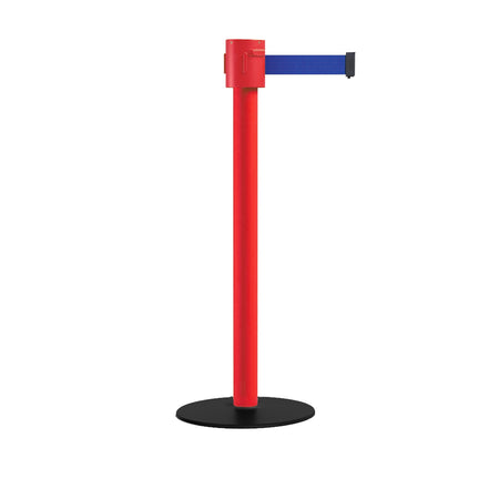 Safety Portable Retractable Belt Barrier Stanchion with Low Profile Base, Red Post, 35 Ft Belt - Montour Line MSX760 - Crowd Control Warehouse