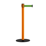 Safety Retractable Belt Barrier Stanchion, Low Profile Steel Base, Orange Post, 11 Ft. Belt - Montour Line MSX630 - Crowd Control Warehouse