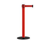 Safety Retractable Belt Barrier Stanchion, Low Profile Steel Base, Red Post, 14 or 16 Ft. Belt - Montour Line MSX650 - Crowd Control Warehouse