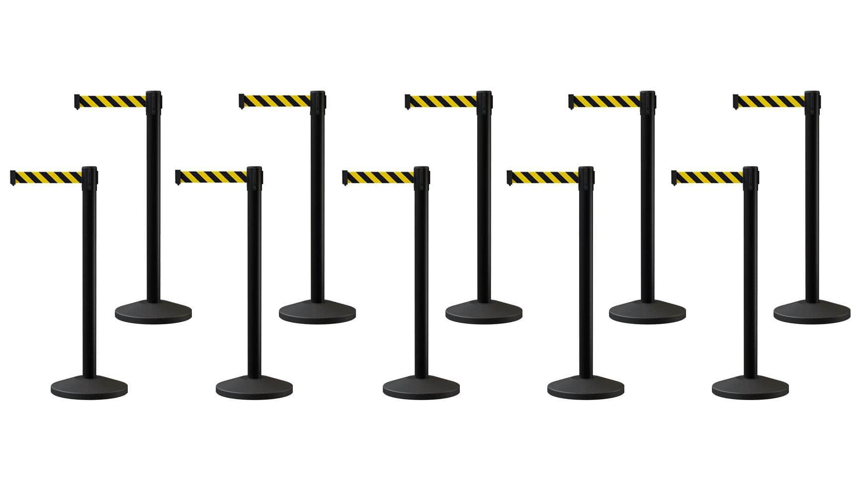 Set of (10) CCW Series Retractable Belt Barriers - 11 Ft. Belts - Crowd Control Warehouse
