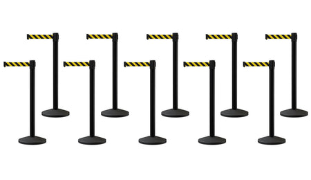 Set of (10) CCW Series Retractable Belt Barriers - 11 Ft. Belts - Crowd Control Warehouse