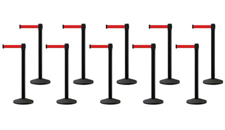 Set of (10) CCW Series Retractable Belt Barriers - 11 Ft. Belts - Crowd Control Warehouse