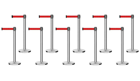 Set of (10) CCW Series Retractable Belt Barriers - 11 Ft. Belts - Crowd Control Warehouse