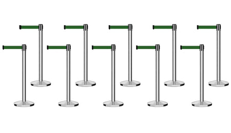 Set of (10) CCW Series Retractable Belt Barriers - 11 Ft. Belts - Crowd Control Warehouse