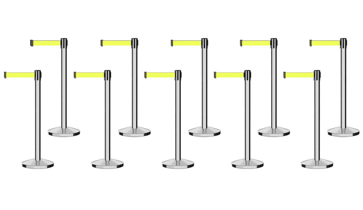 Set of (10) CCW Series Retractable Belt Barriers - 11 Ft. Belts - Crowd Control Warehouse