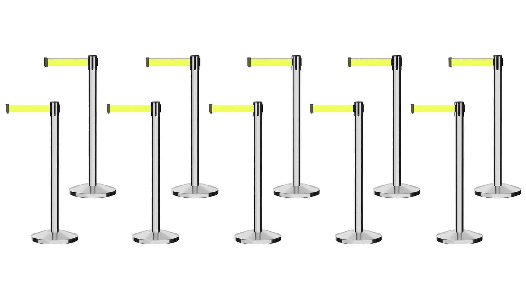 Set of (10) CCW Series Retractable Belt Barriers - 11 Ft. Belts - Crowd Control Warehouse