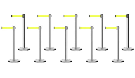 Set of (10) CCW Series Retractable Belt Barriers - 11 Ft. Belts - Crowd Control Warehouse