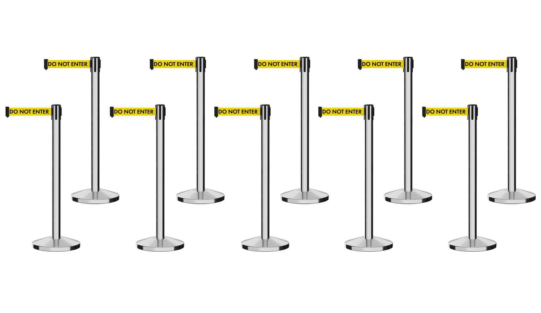 Set of (10) CCW Series Retractable Belt Barriers - 11 Ft. Belts - Crowd Control Warehouse
