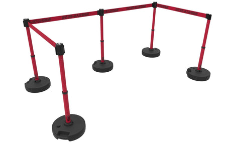Set of 5 Banner Stakes PLUS Line Stanchions with 15 ft Belt Head, Stake, and Base - Crowd Control Warehouse