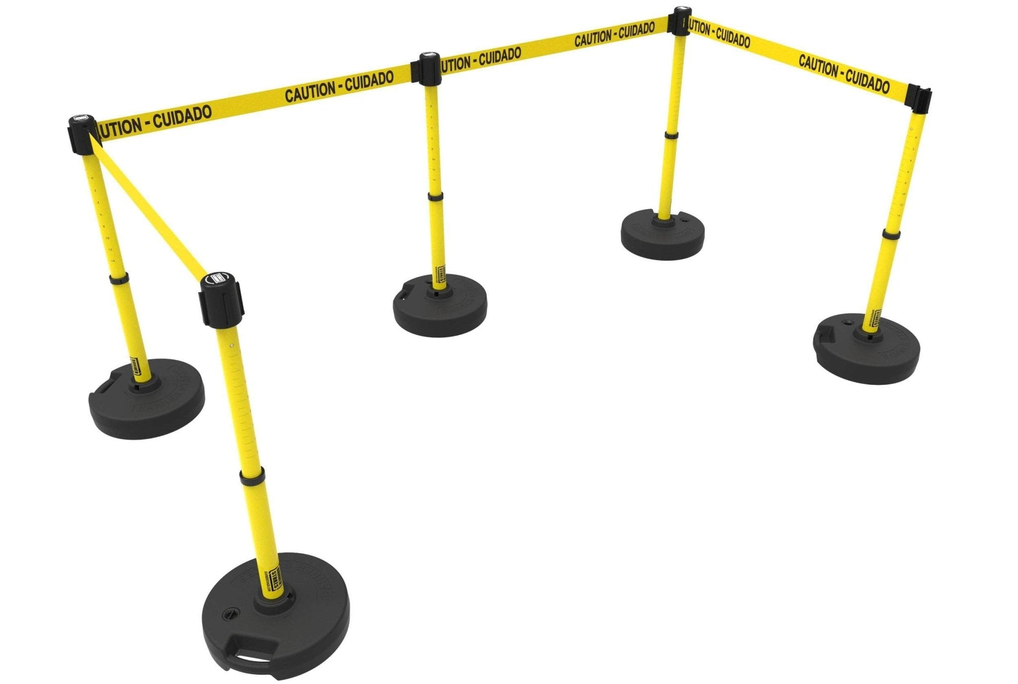Set of 5 Banner Stakes PLUS Line Stanchions with 15 ft Belt Head, Stake, and Base - Crowd Control Warehouse