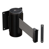 Wall Mounted Retractable Belt Barrier Fixed, Black Steel Case, 8.5 Ft. and 11 Ft. Belts - CCW Series WMB - 120 - Crowd Control Warehouse