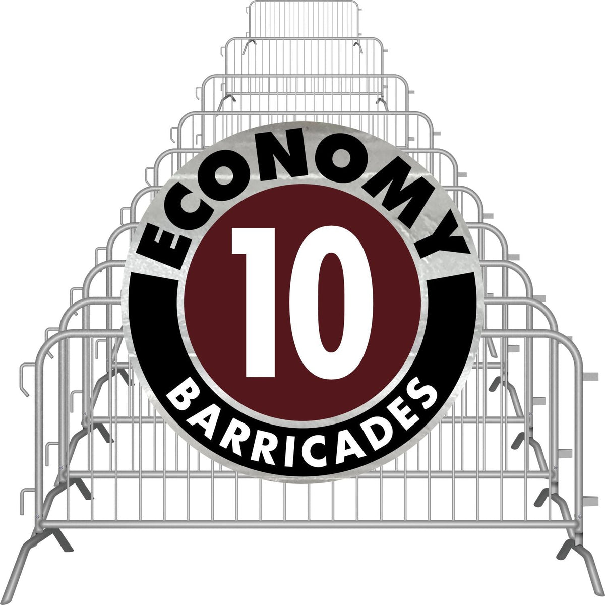 10 Pack - 8.5 Ft Economy Pre - Galvanized Steel Barricades - Crowd Control Warehouse
