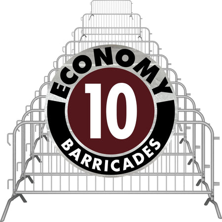 10 Pack - 8.5 Ft Economy Pre - Galvanized Steel Barricades - Crowd Control Warehouse