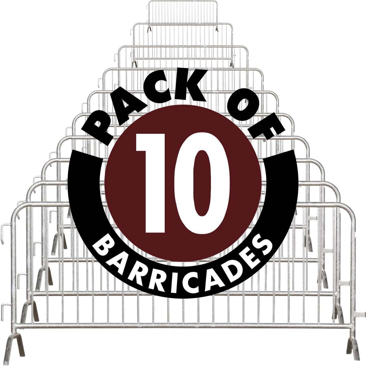 10 Pack - 8.5 Ft Hot - Dipped Galvanized Steel Barricades - Crowd Control Warehouse