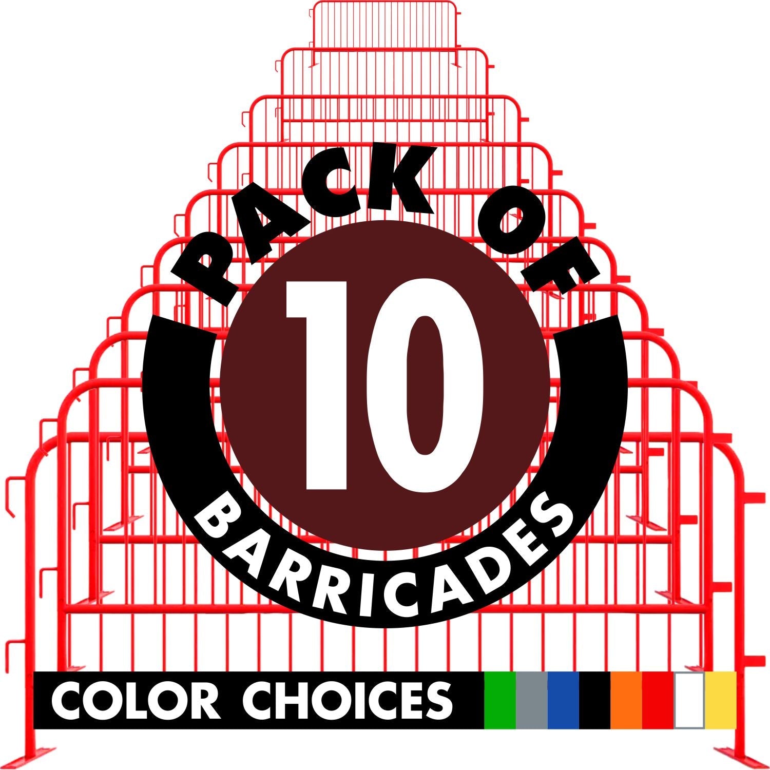 10 Pack - 8.5 Ft Powder - Coated Steel Barricades - Crowd Control Warehouse