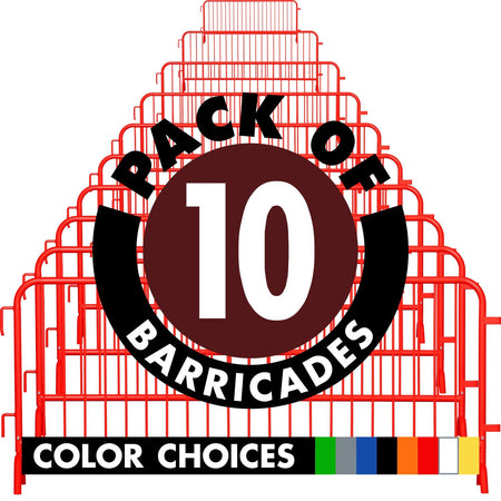 10 Pack - 8.5 Ft Powder - Coated Steel Barricades - Crowd Control Warehouse