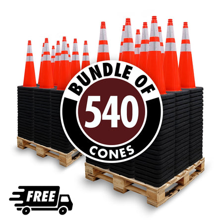 2 Pallet Bundle - 28" Orange Traffic Cone with Gorilla Grip Handle - Black Base, 7 lbs - Crowd Control Warehouse