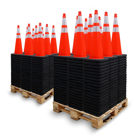 2 Pallet Bundle - 28" Orange Traffic Cone with Gorilla Grip Handle - Black Base, 7 lbs - Crowd Control Warehouse