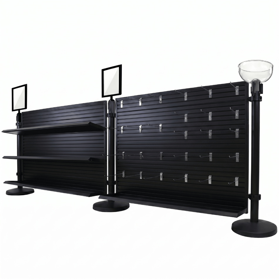 2-Panel Slatwall Bundle - Full Checkout Lane Merchandising Display - Crowd Control Warehouse