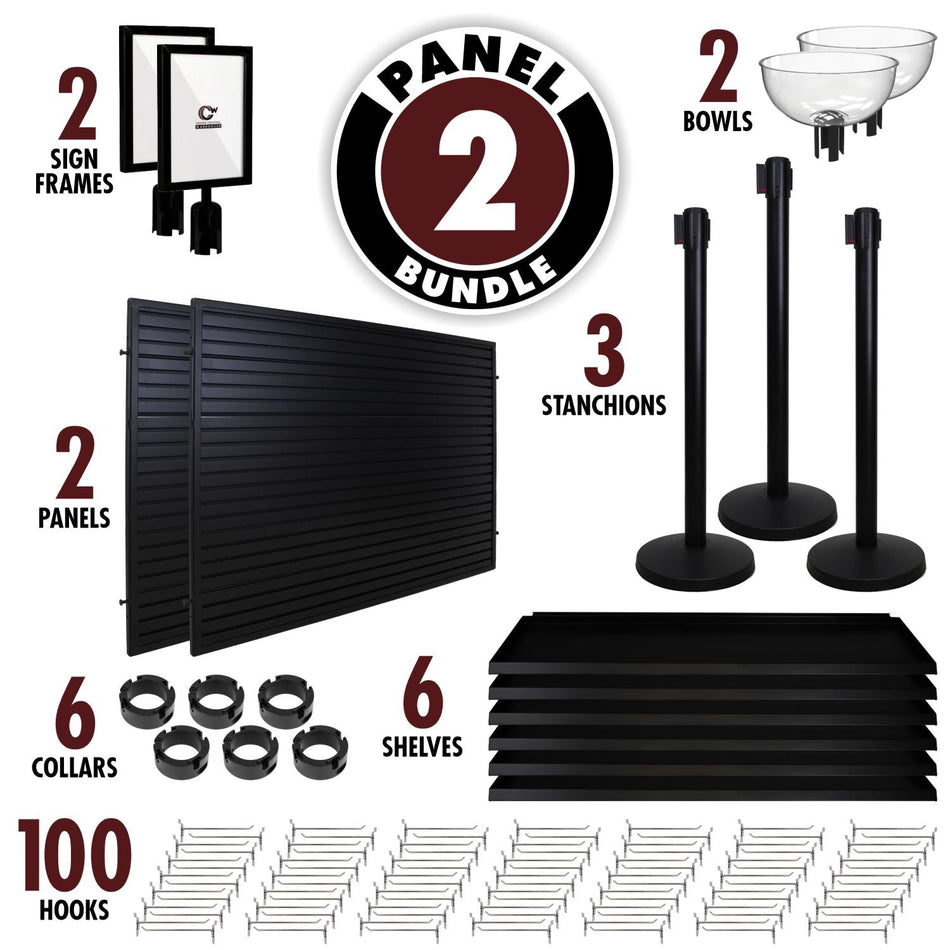 2-Panel Slatwall Bundle - Full Checkout Lane Merchandising Display - Crowd Control Warehouse