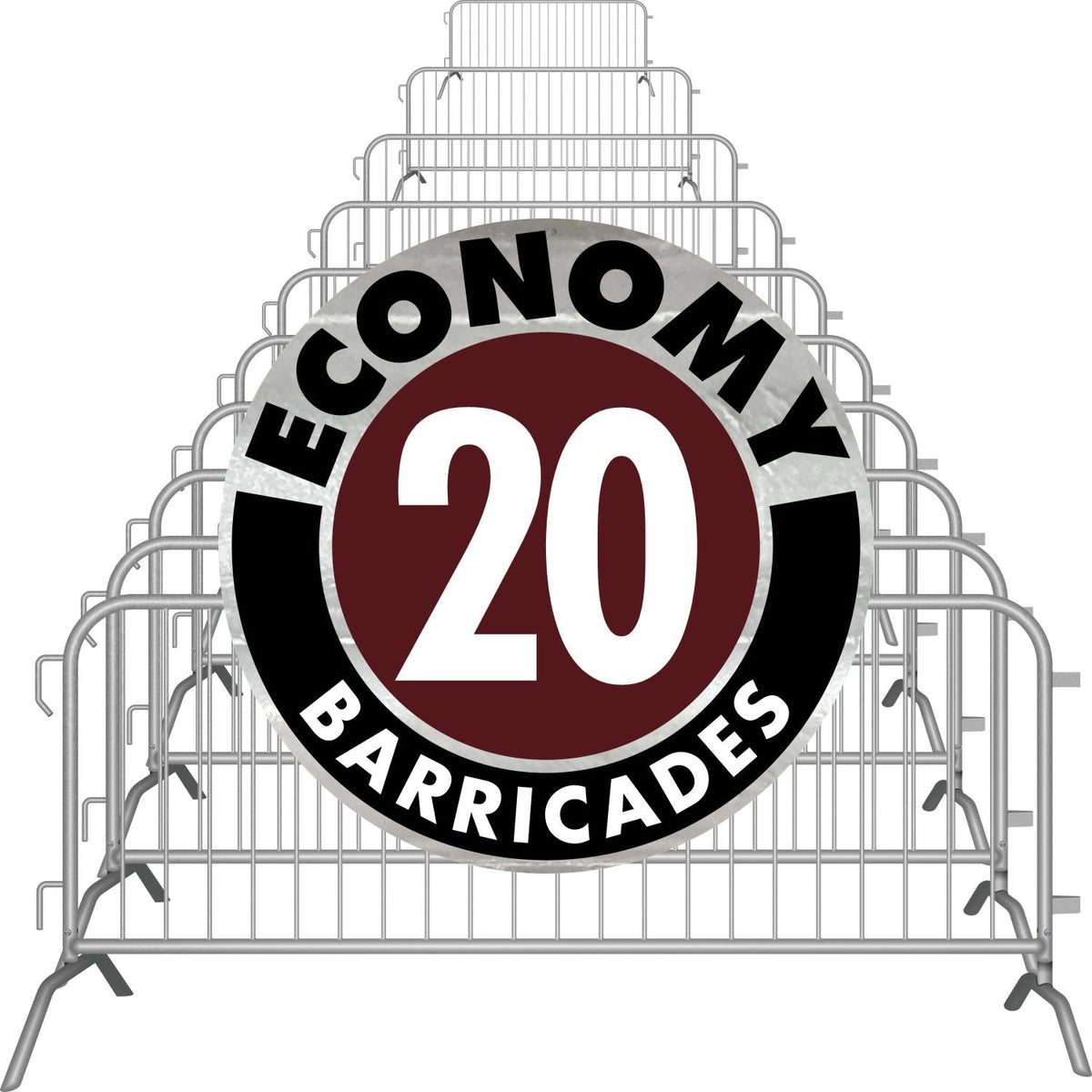 20 Pack - 8.5 Ft Economy Pre - Galvanized Steel Barricades - Crowd Control Warehouse