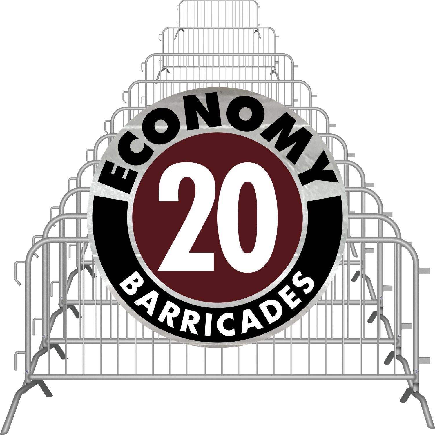 20 Pack - 8.5 Ft Economy Pre - Galvanized Steel Barricades - Crowd Control Warehouse