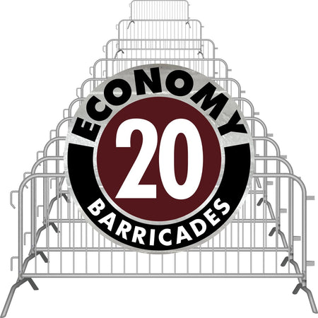 20 Pack - 8.5 Ft Economy Pre - Galvanized Steel Barricades - Crowd Control Warehouse