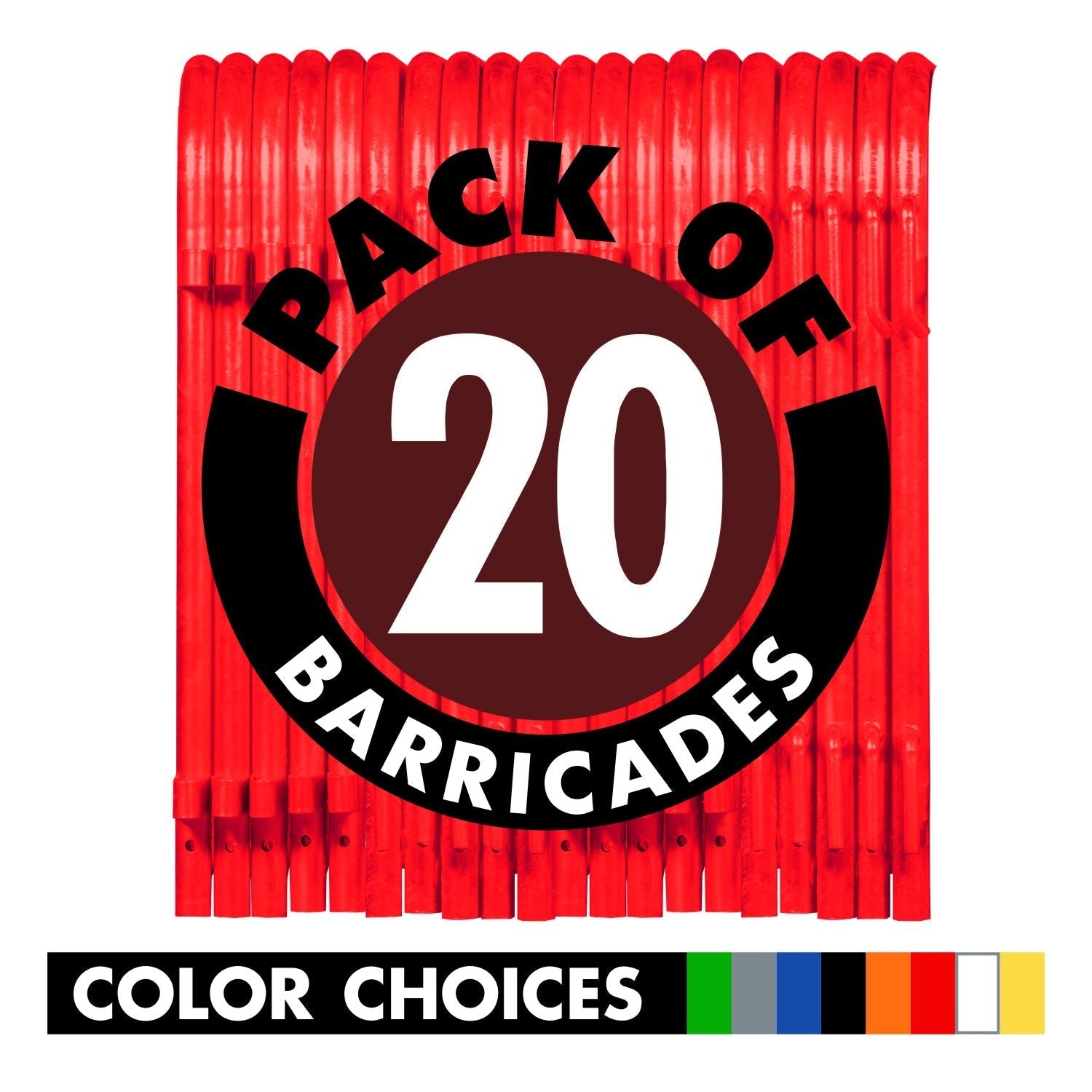 20 Pack - 8.5 Ft Powder - Coated Steel Barricades - Crowd Control Warehouse